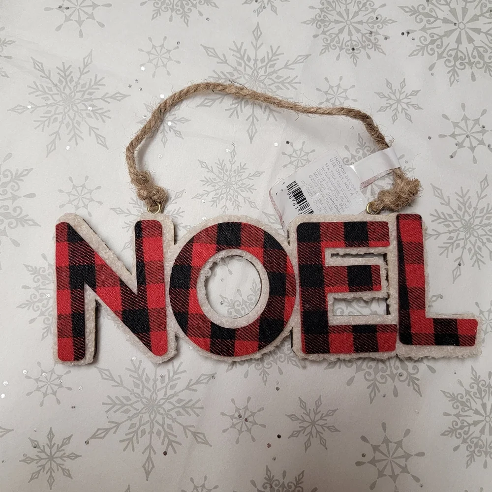 Christmas Tree Ornament Buffalo Plaid NOEL Red and Black Wondershop Wooden